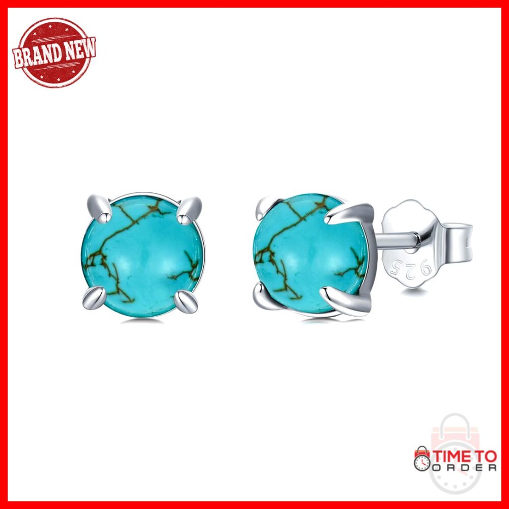 925 Sterling Silver Stud Earrings With Natural Turquoise Gemstone